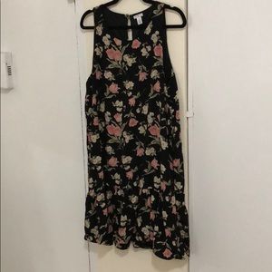 Black and pink floral sleeveless dress
